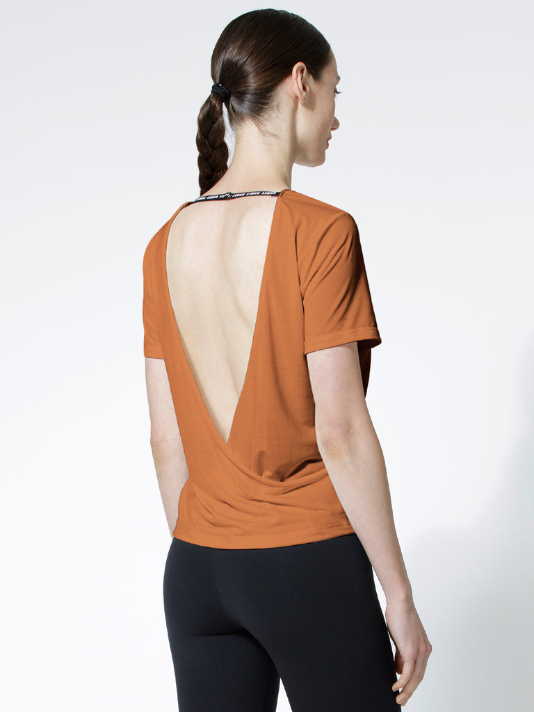 OPEN BACK WRAP TEE, BRONZE