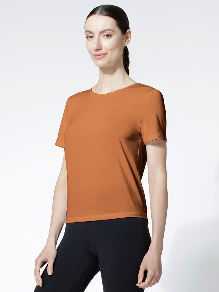 OPEN BACK WRAP TEE, BRONZE