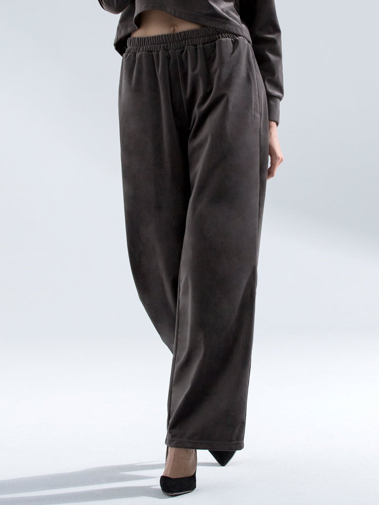 VELOUR WIDE LEG PANTS,GREY