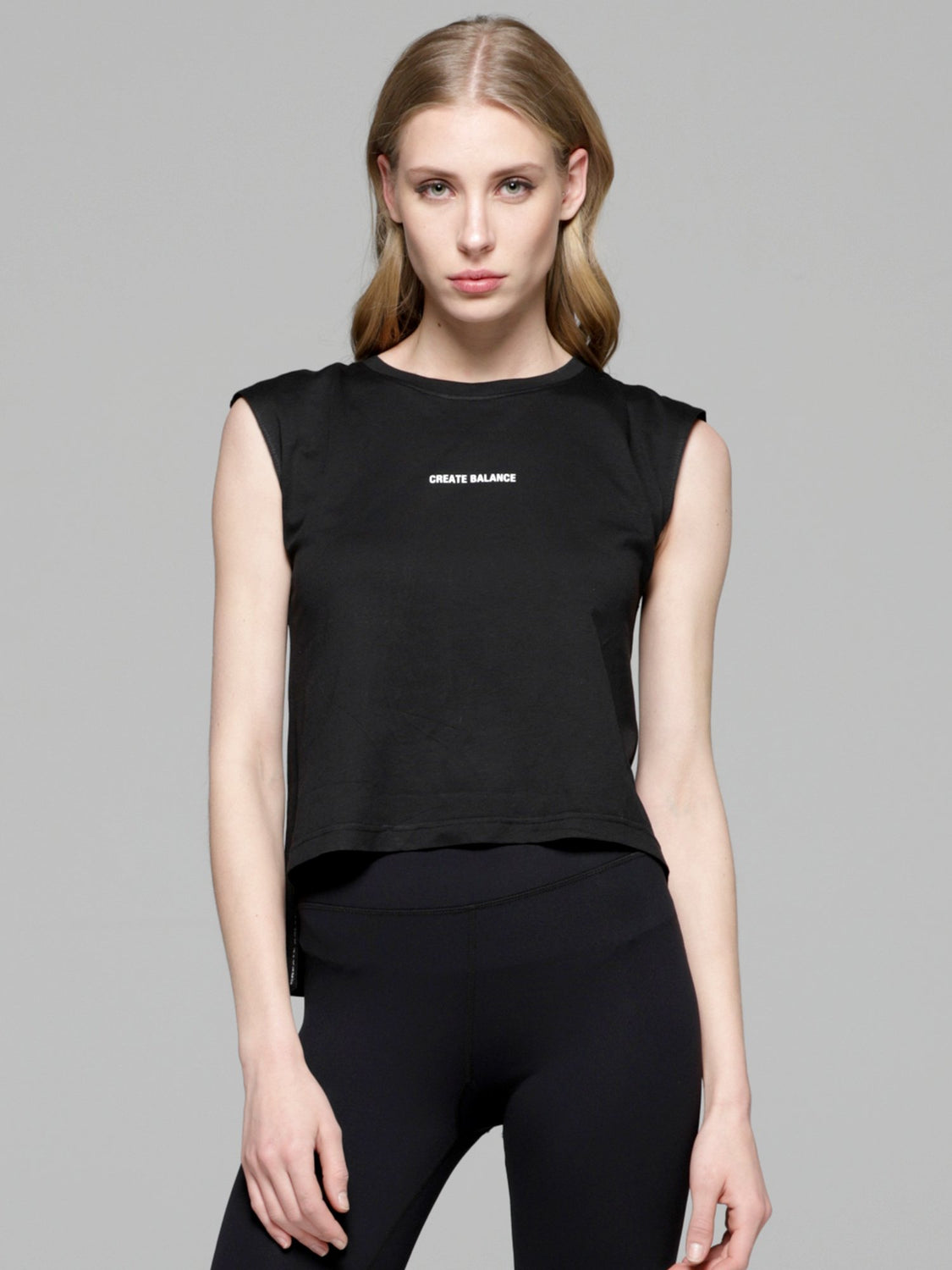 HI LO LOGO RIBBON TANK, BLACK