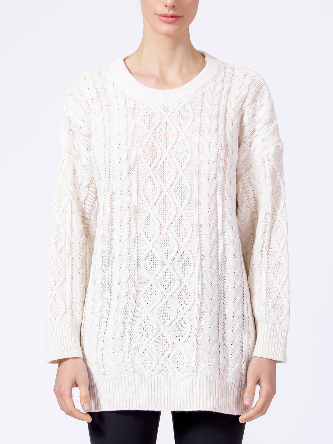 OVERSIZED CABLE KNIT SWEATER, CREAM