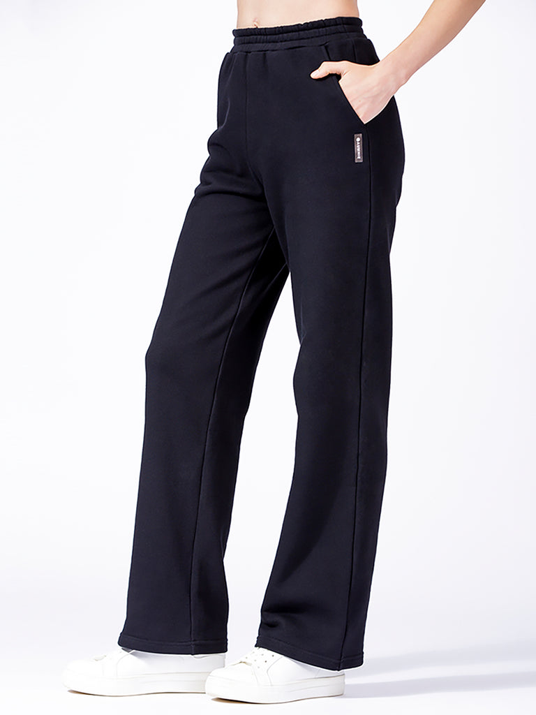 WIDE LEG SWEATPANTS, BLACK