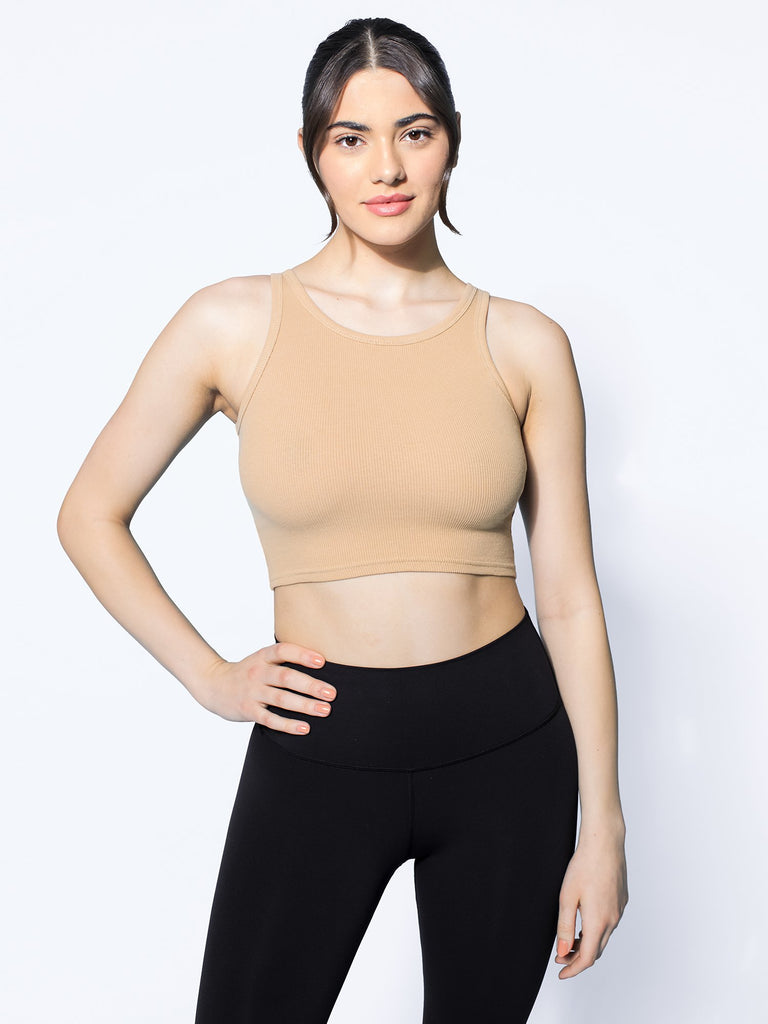 RIBBED COTTON SINGLET, KHAKI