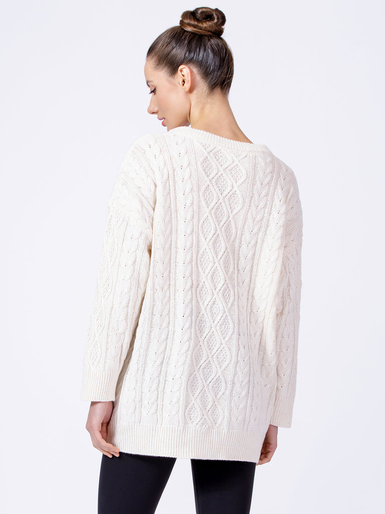 OVERSIZED CABLE KNIT SWEATER, CREAM