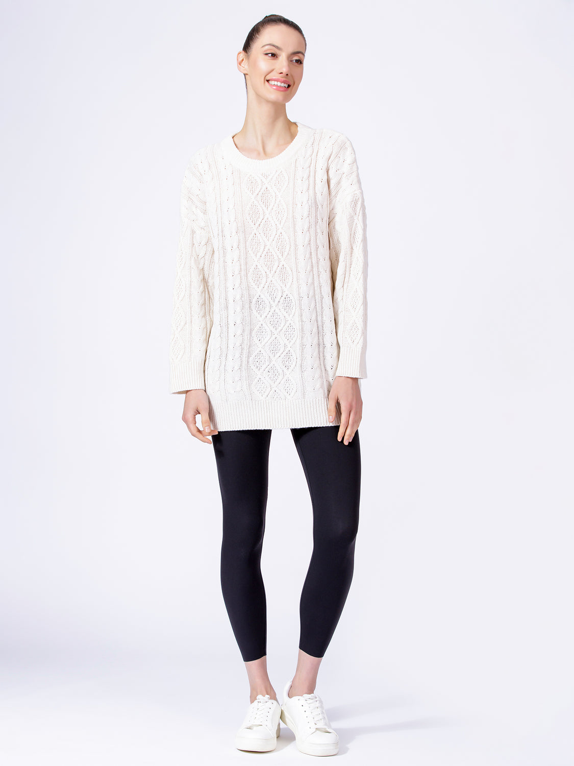 OVERSIZED CABLE KNIT SWEATER, CREAM