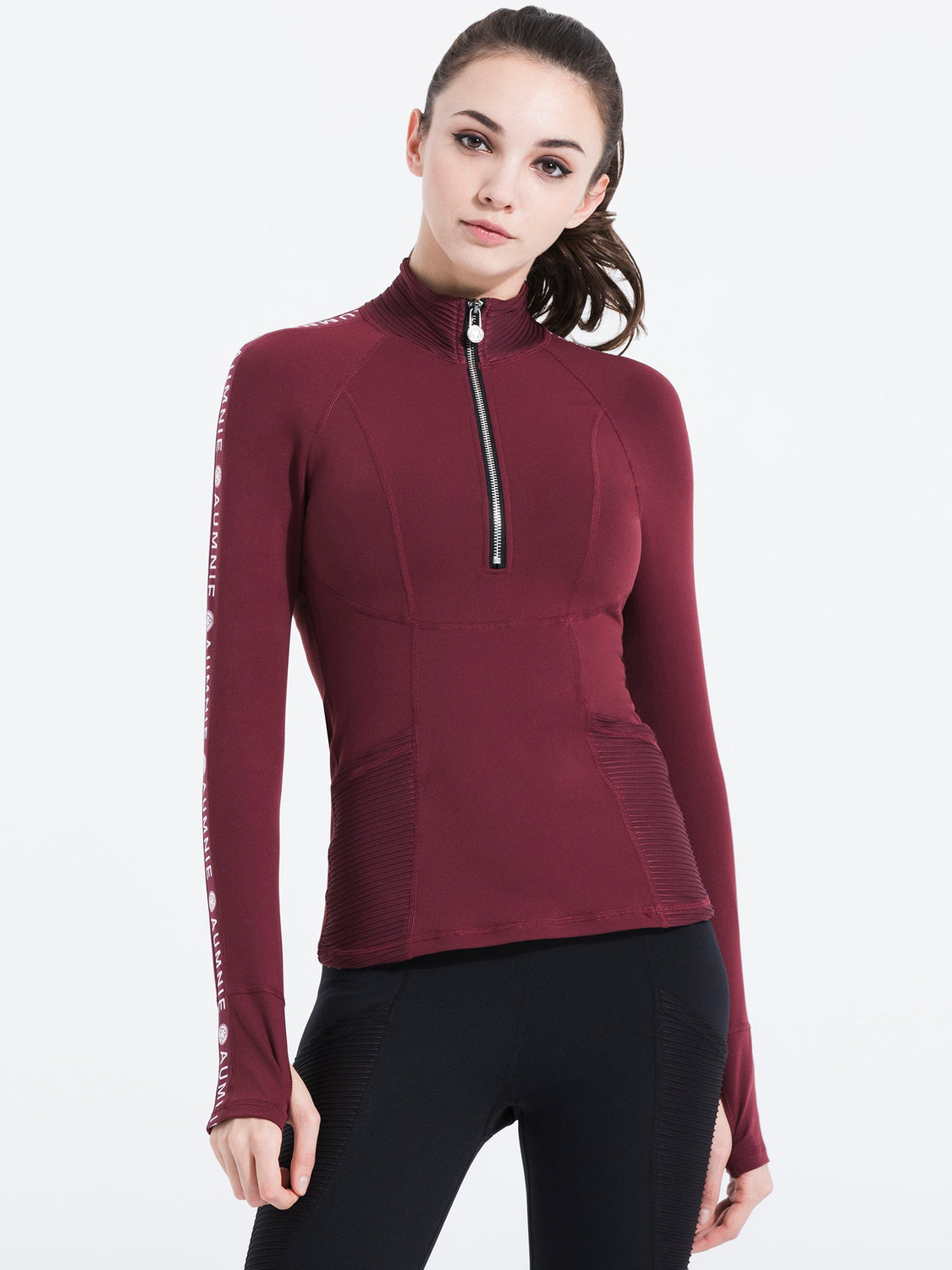 HALF ZIP LOGO TOP, BORDEAUX