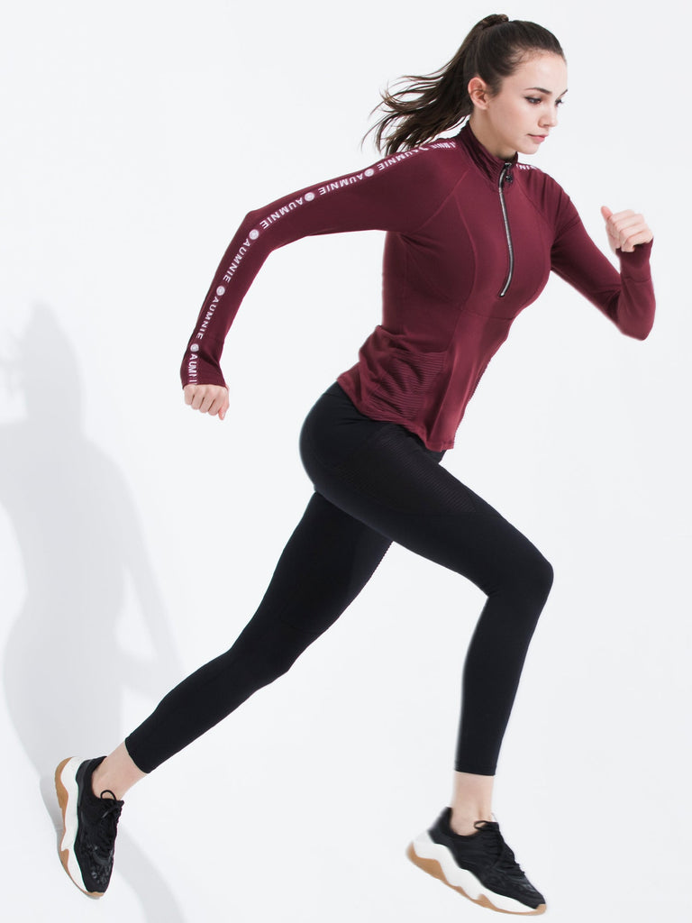 HALF ZIP LOGO TOP, BORDEAUX