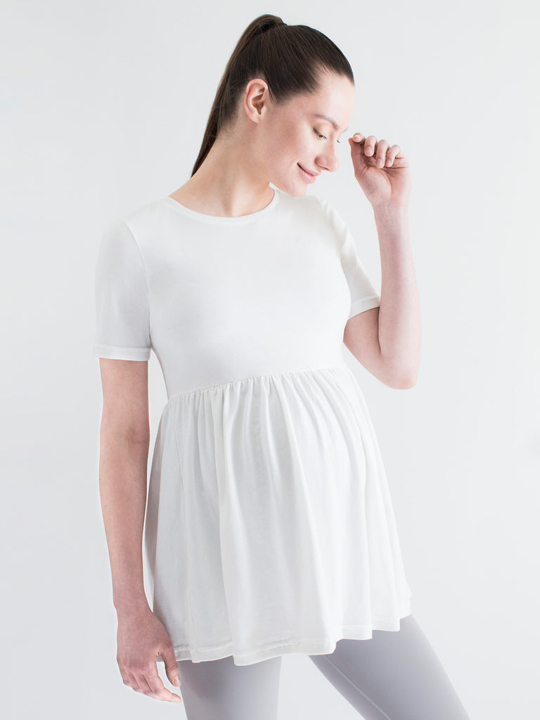 MATERNITY PLEATED SOFT STRETCH TOP, WHITE