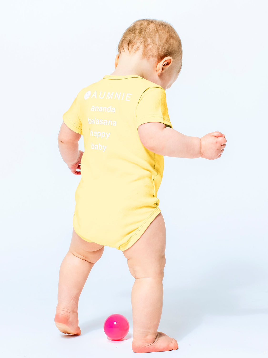 AUMkids HAPPY BABY SHORT SLEEVE ONESIE + BIB SET, YELLOW