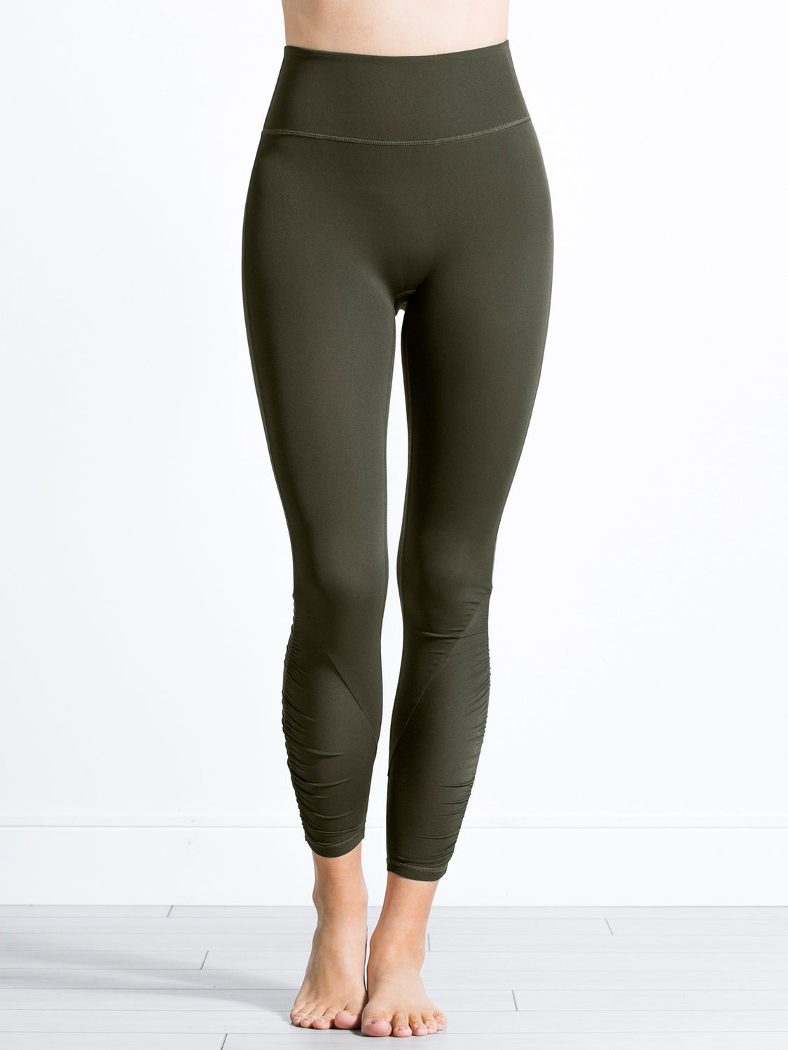 RUCHED NUDE PANTS, DARK GREEN