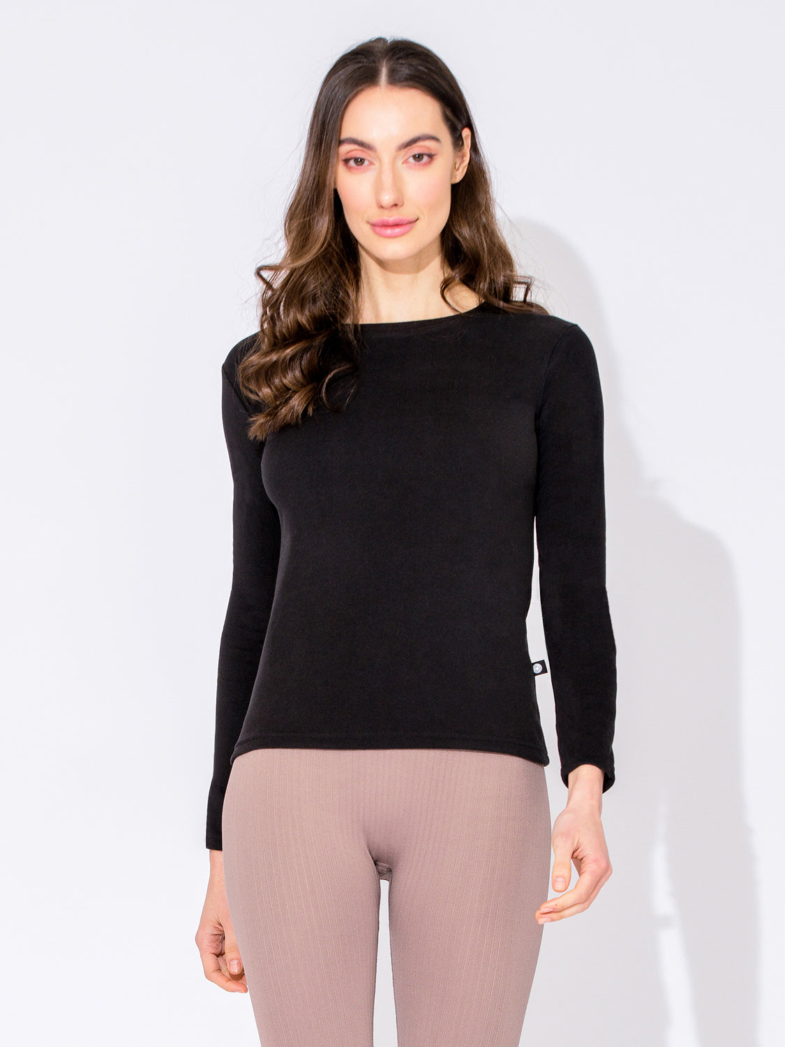 THERMAL FLEECE LONG SLEEVE TOP, BLACK