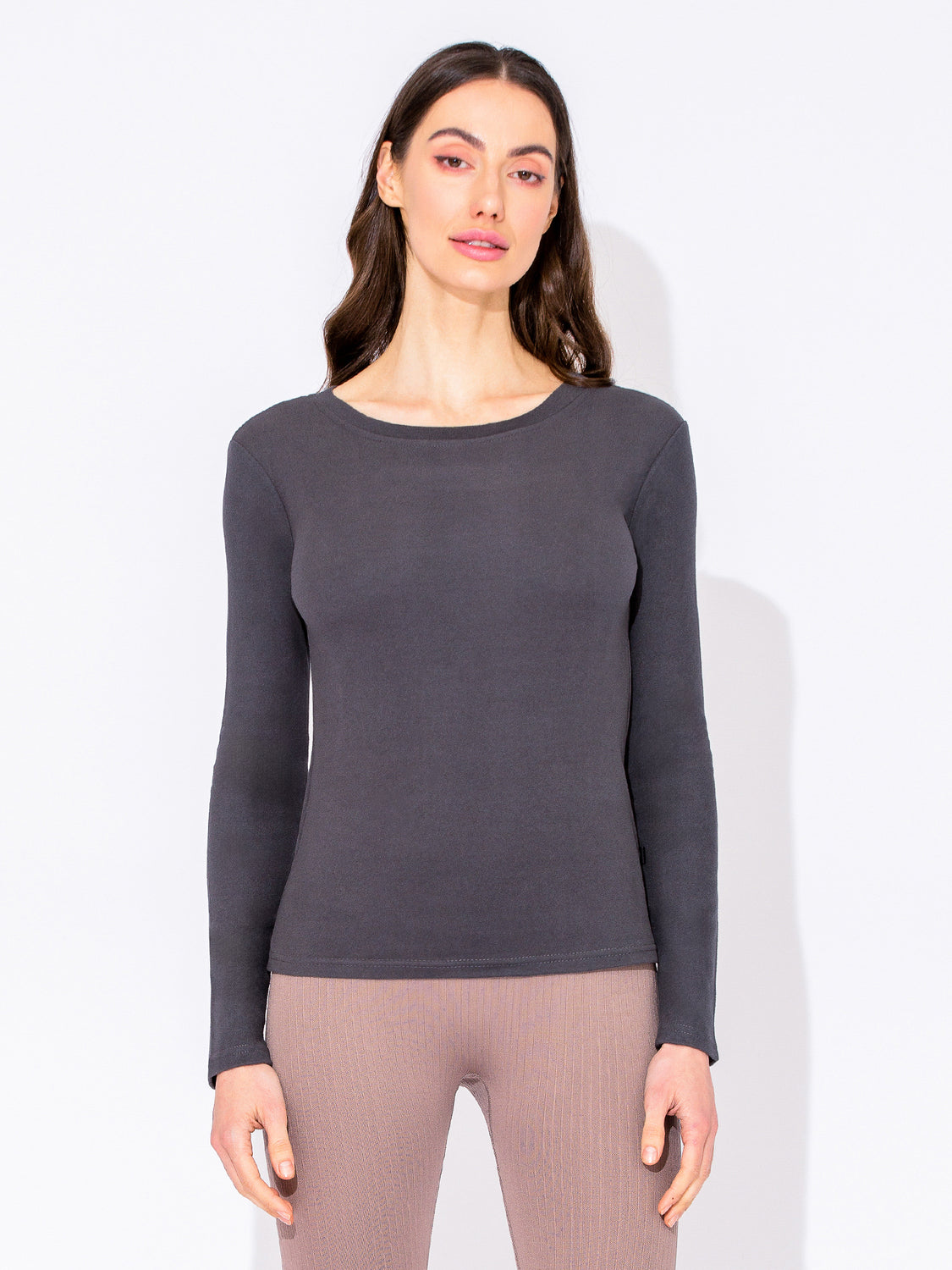 THERMAL FLEECE LONG SLEEVE TOP, DARK GREY