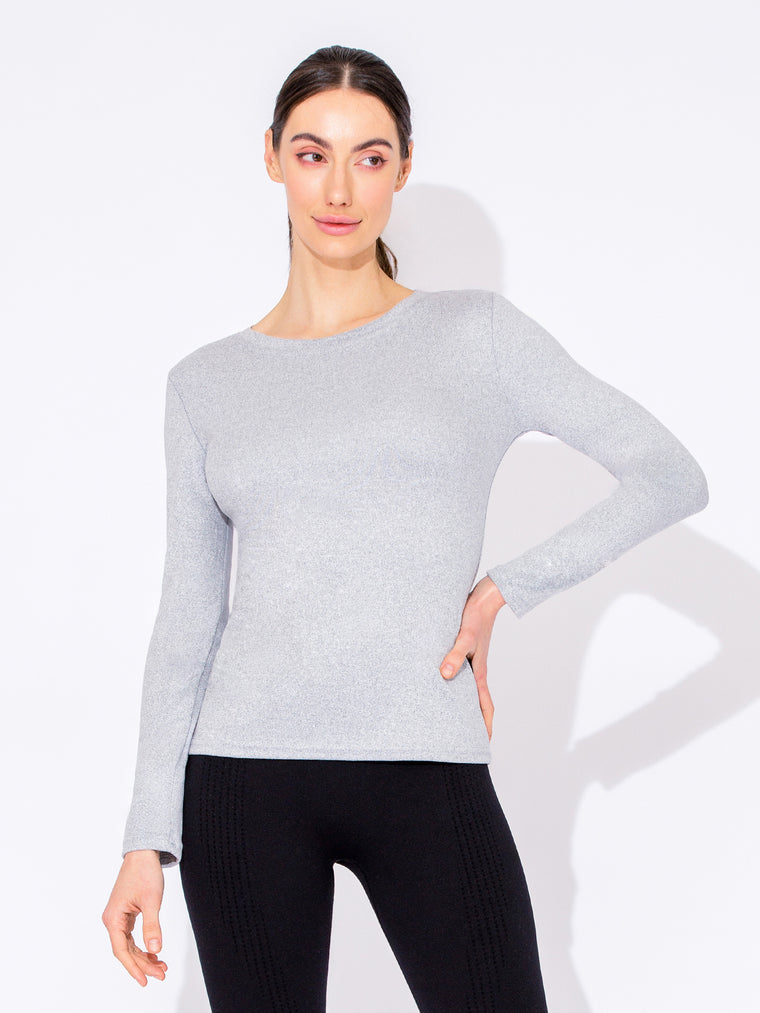 THERMAL FLEECE LONG SLEEVE TOP, LIGHT GREY