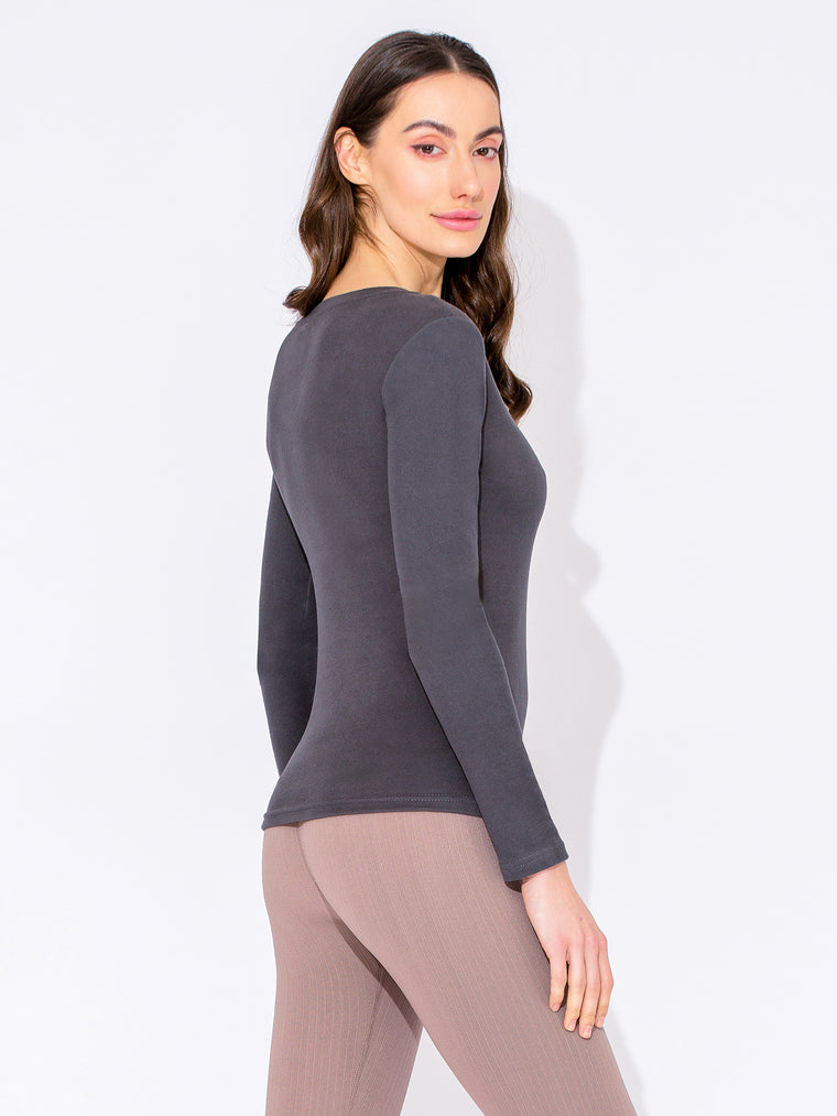 THERMAL FLEECE LONG SLEEVE TOP, DARK GREY