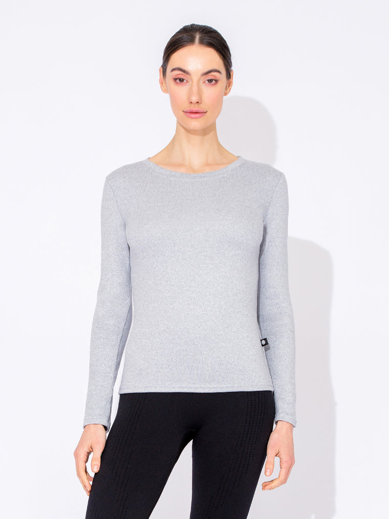 THERMAL FLEECE LONG SLEEVE TOP, LIGHT GREY