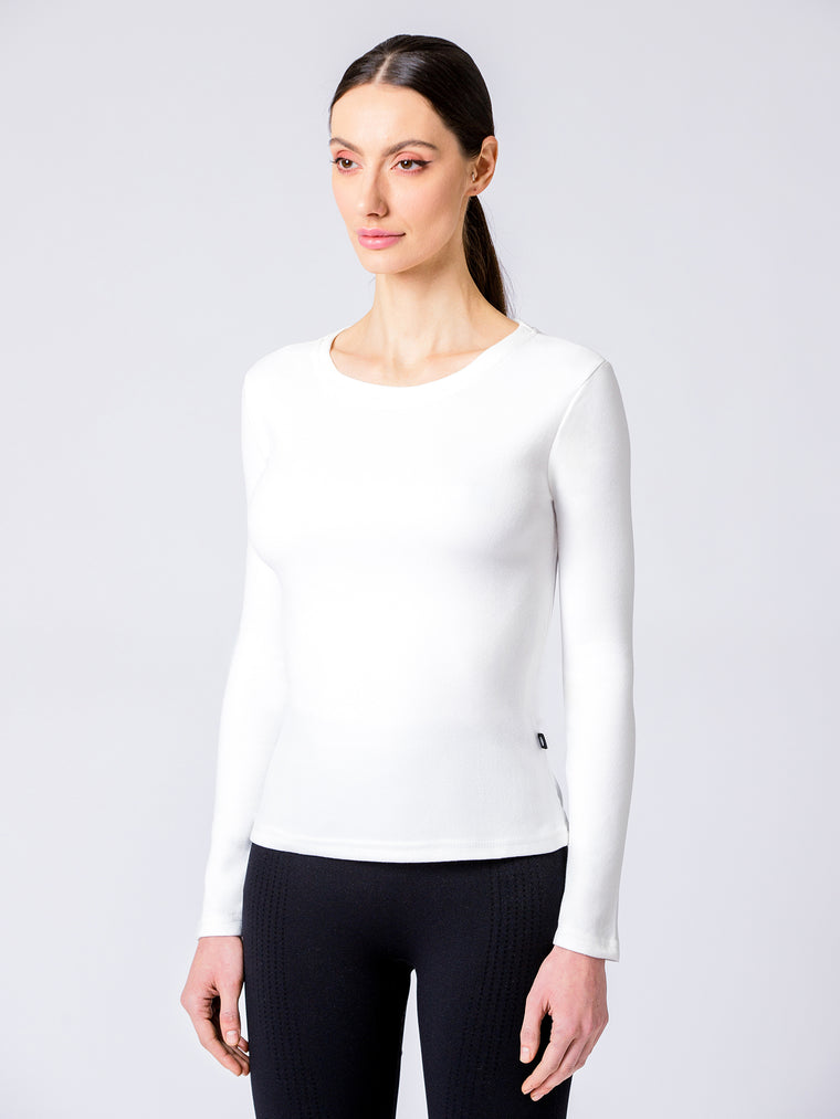 THERMAL FLEECE LONG SLEEVE TOP, WHITE