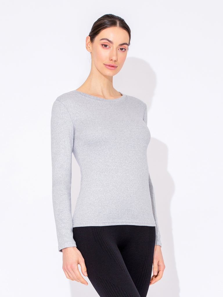 THERMAL FLEECE LONG SLEEVE TOP, LIGHT GREY