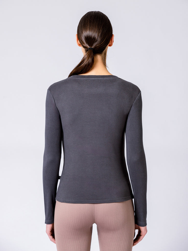 THERMAL FLEECE LONG SLEEVE TOP, DARK GREY