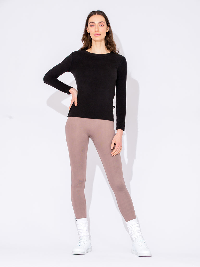 THERMAL FLEECE LONG SLEEVE TOP,BLACK