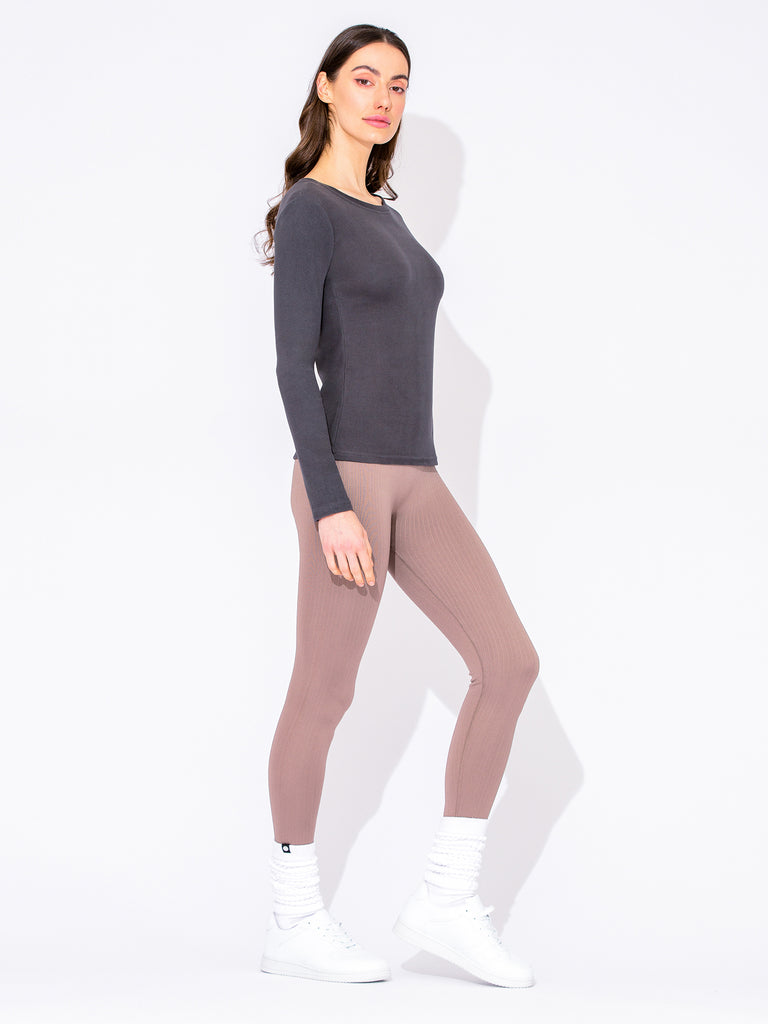 THERMAL FLEECE LONG SLEEVE TOP, DARK GREY