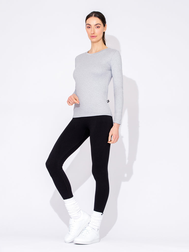 THERMAL FLEECE LONG SLEEVE TOP, LIGHT GREY