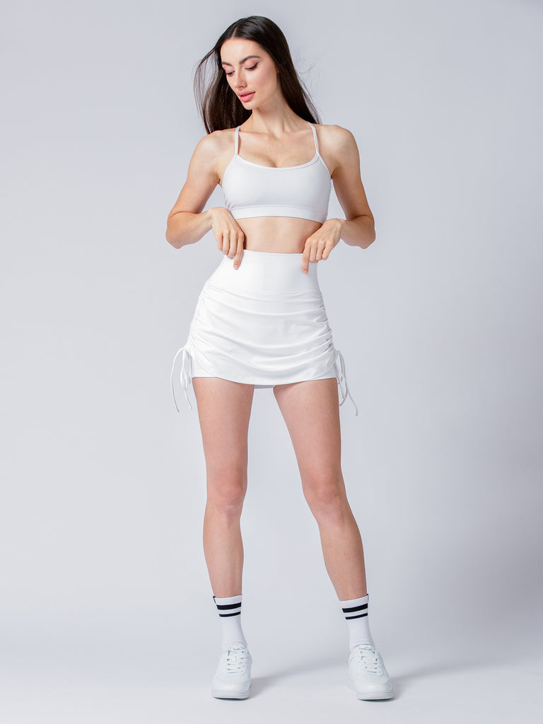 NUDE TENNIS SKIRT SHORTS, WHITE