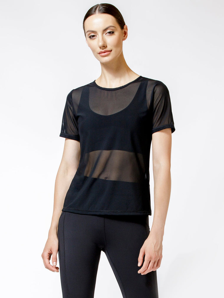 FITTED MESH TEE, BLACK MESH