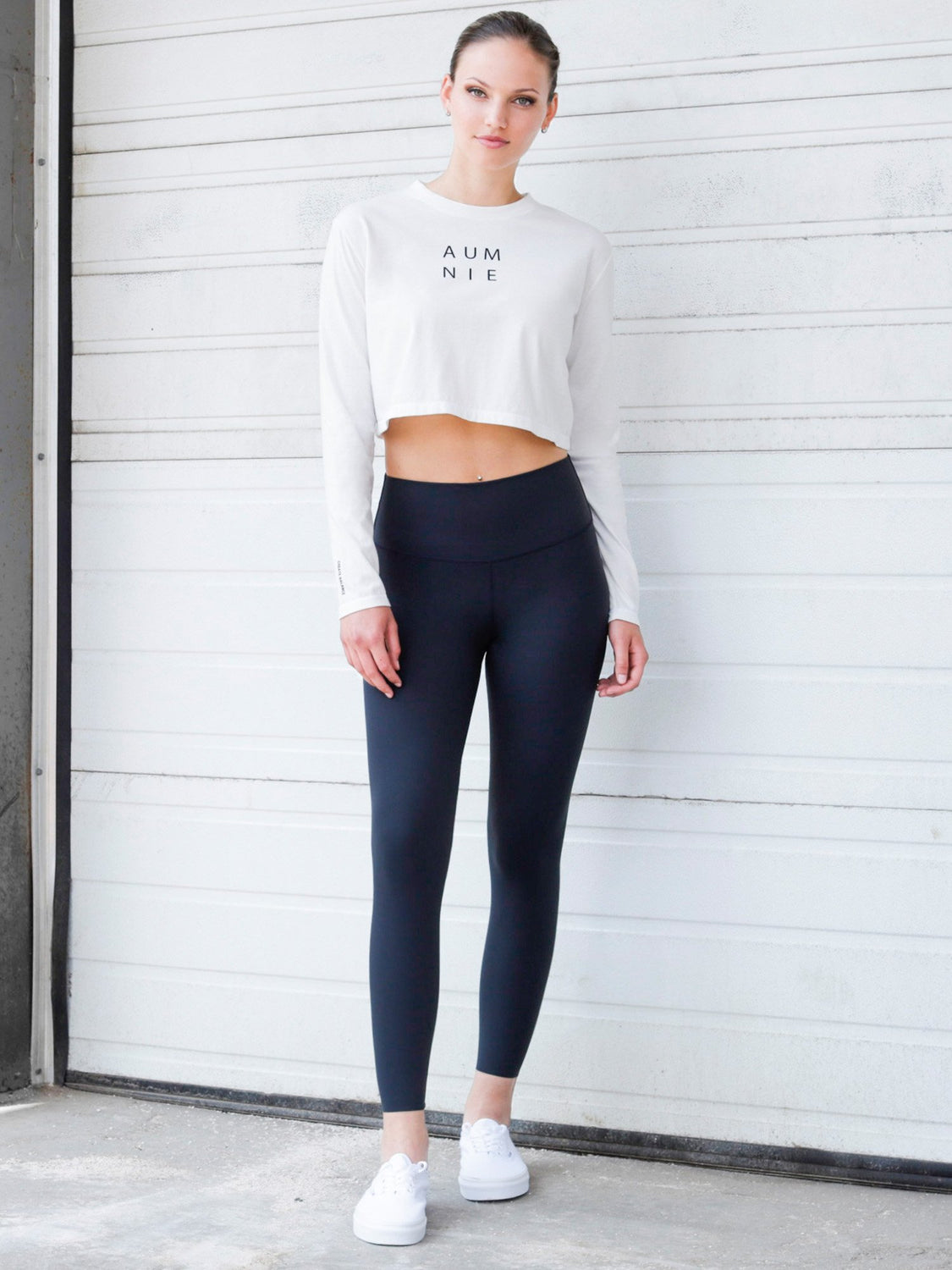 LONG SLEEVE COTTON CROP TOP, WHITE