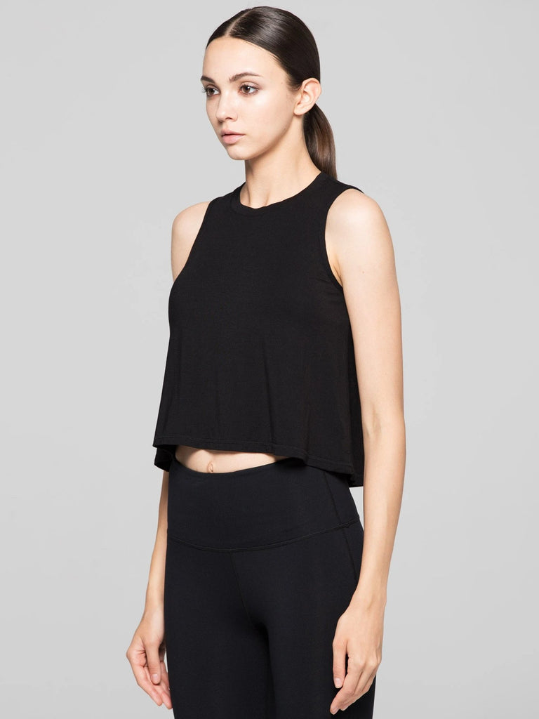 LOOSE CROPPED MUSCLE TANK, BLACK