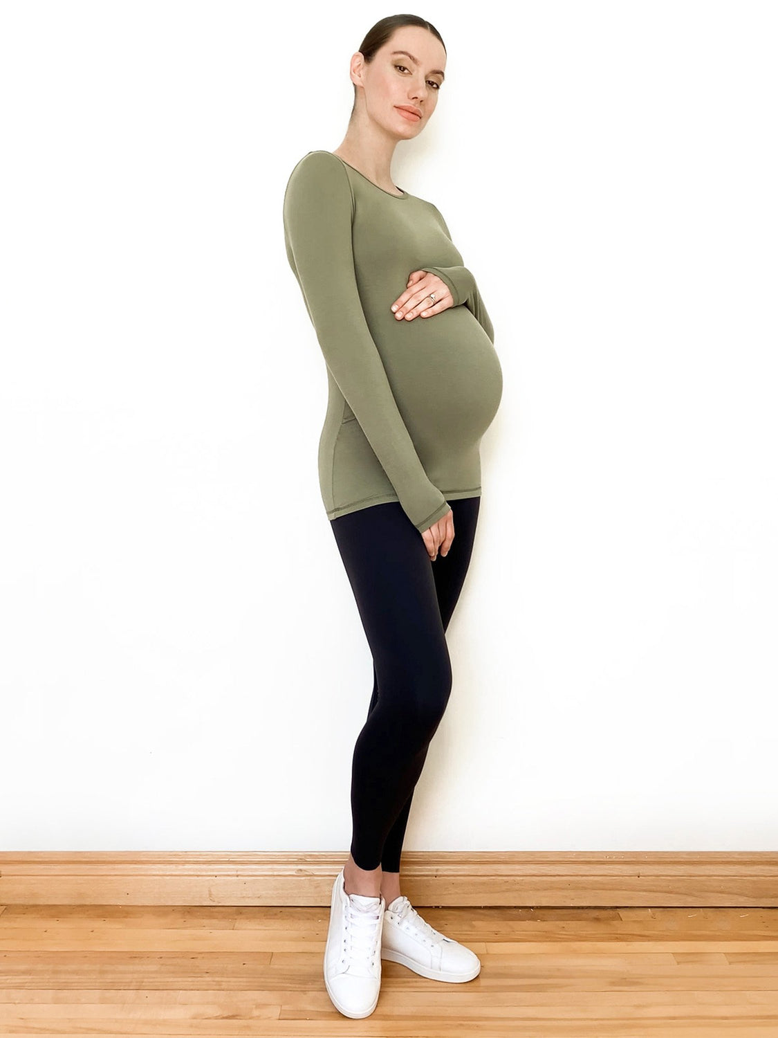 MATERNITY SOFT STRETCH LONG SLEEVE TEE, SAGE