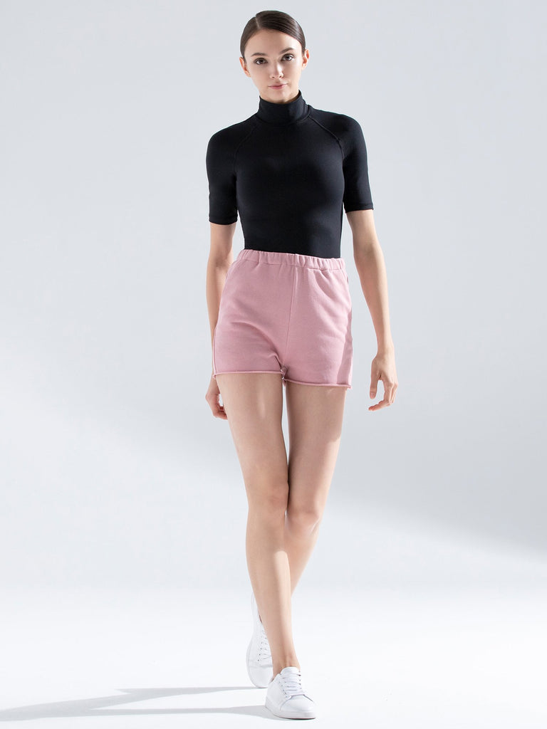 HIGH WAIST COTTON SHORTS,PINK