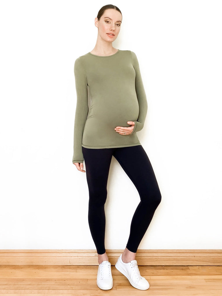 MATERNITY SOFT STRETCH LONG SLEEVE TEE, SAGE