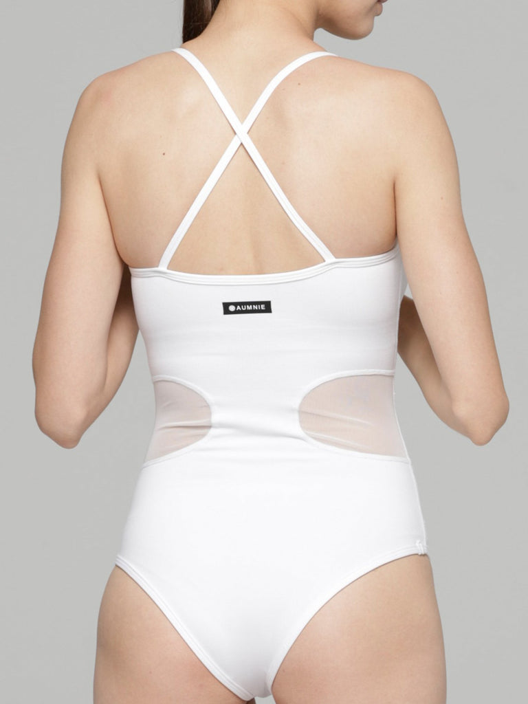 FLORET BODYSUIT, WHITE/WHITE MESH