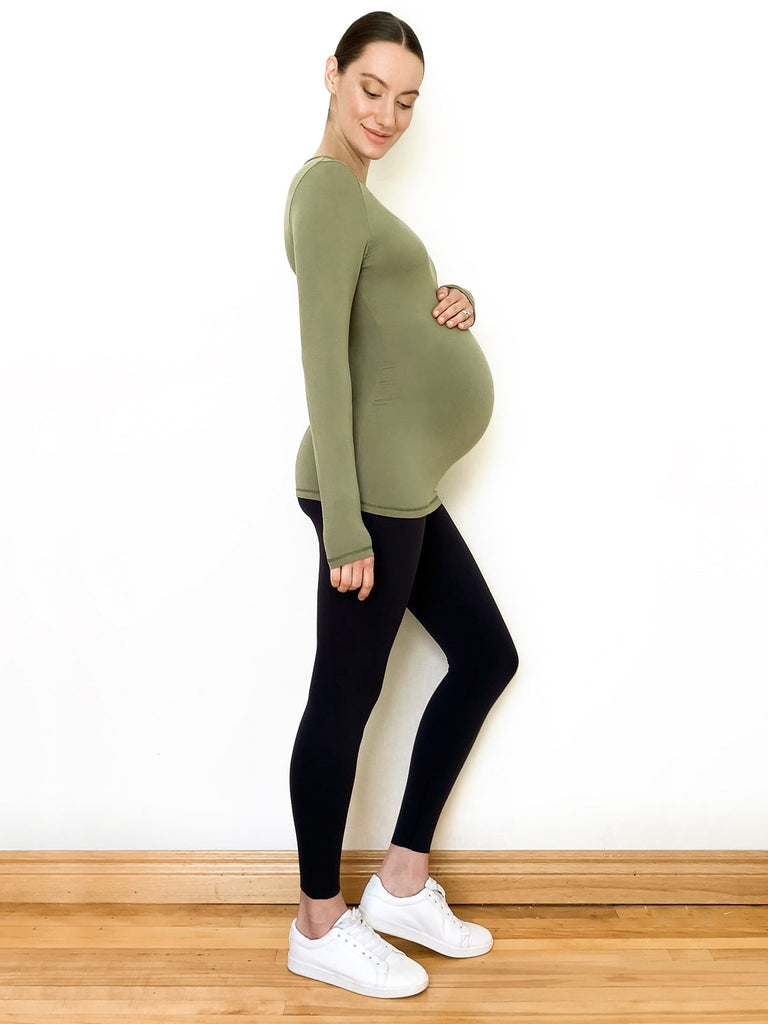 MATERNITY SOFT STRETCH LONG SLEEVE TEE, SAGE