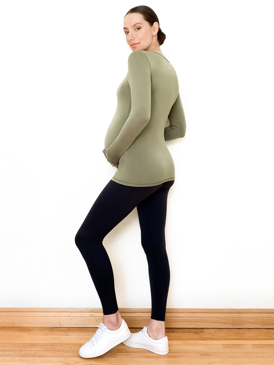 MATERNITY SOFT STRETCH LONG SLEEVE TEE, SAGE