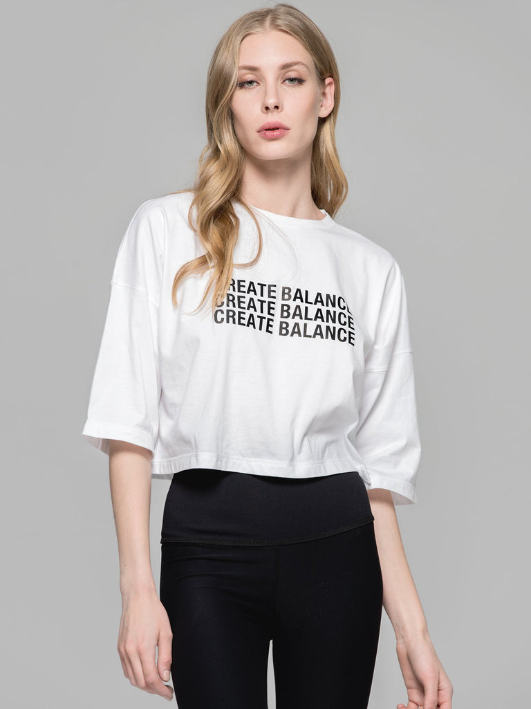 CREATE BALANCE OVERSIZED CROPPED TEE, WHITE