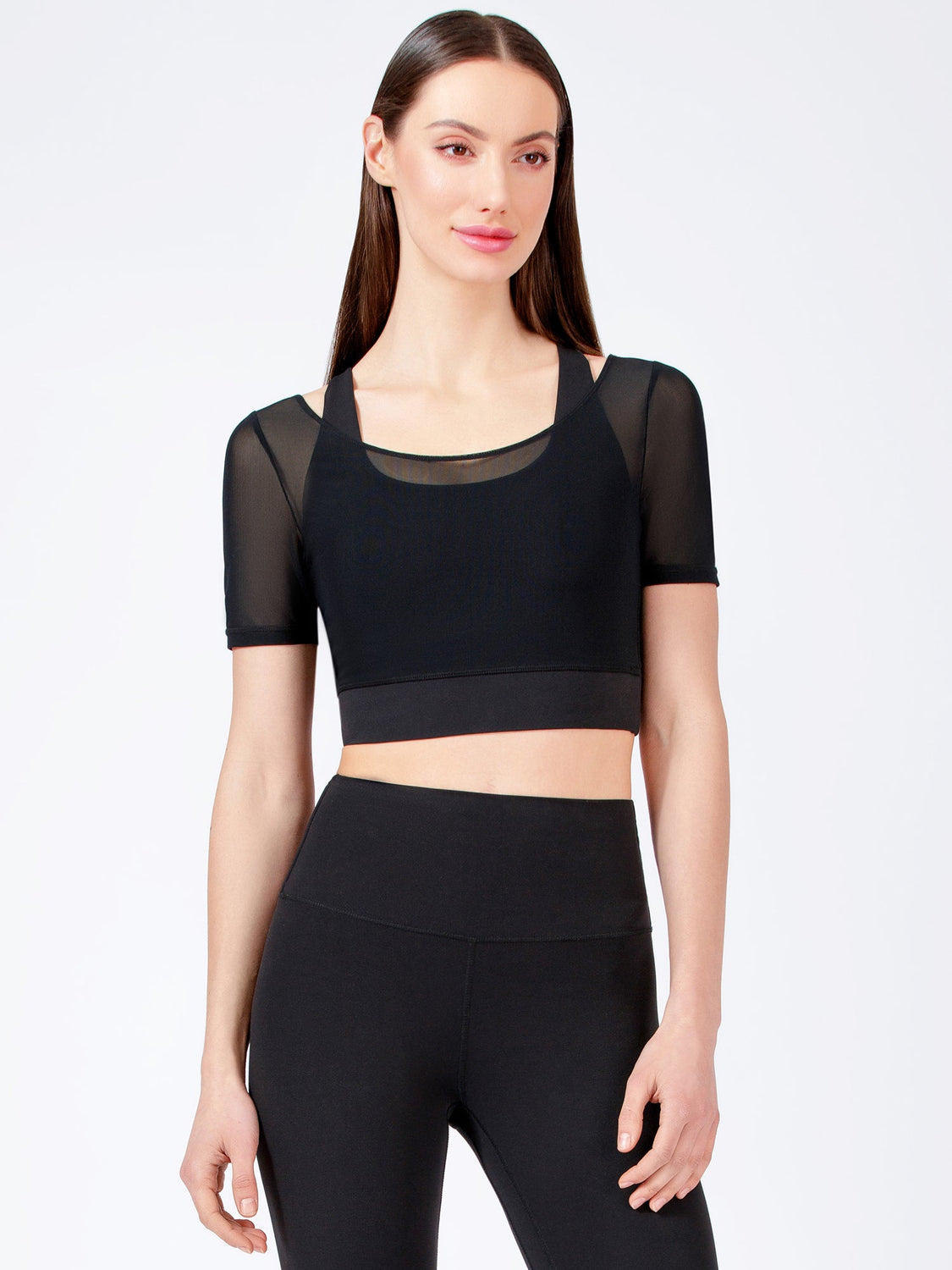 UNITY MESH CROPPED TOP, BLACK/BLACK MESH