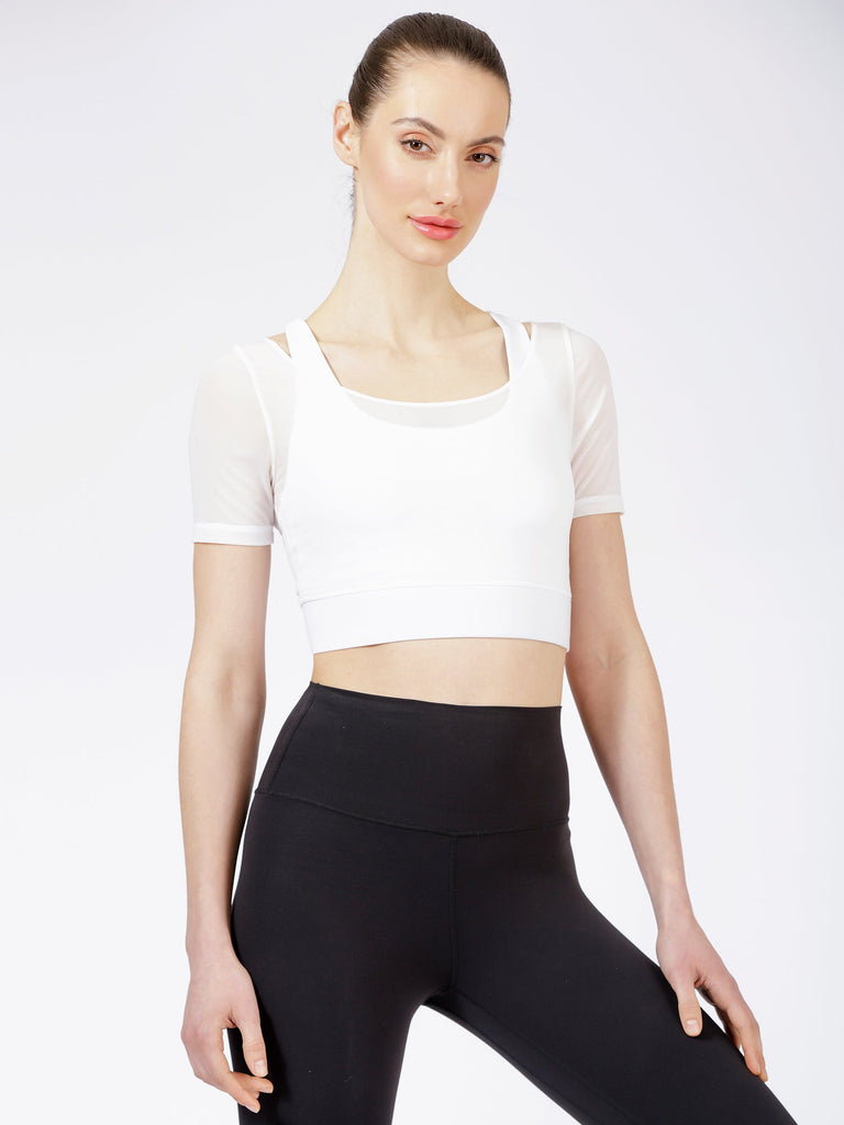 UNITY MESH CROPPED TOP, WHITE/WHITE MESH