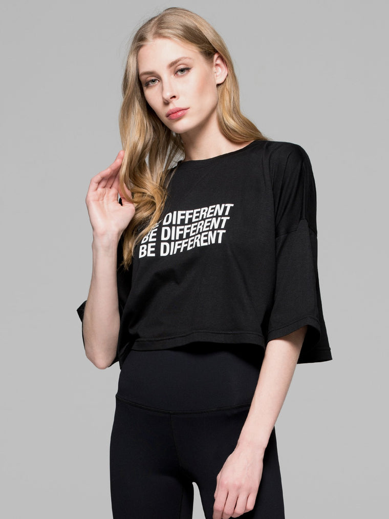 BE DIFFERENT OVERSIZED CROPPED TEE, BLACK