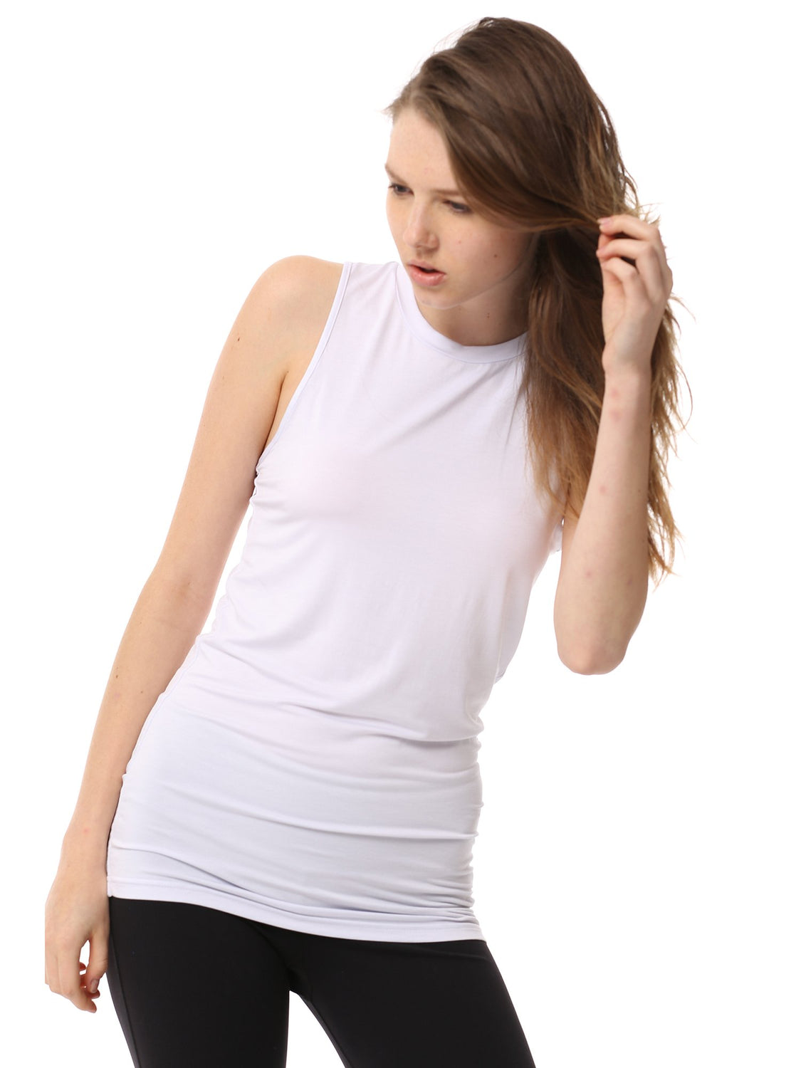 LONG CUT OFF TANK, WHITE-S