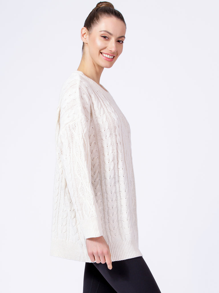 OVERSIZED CABLE KNIT SWEATER, CREAM