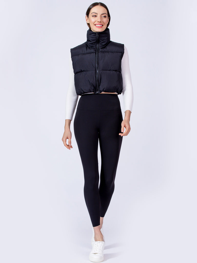 CROPPED PUFFER VEST, BLACK