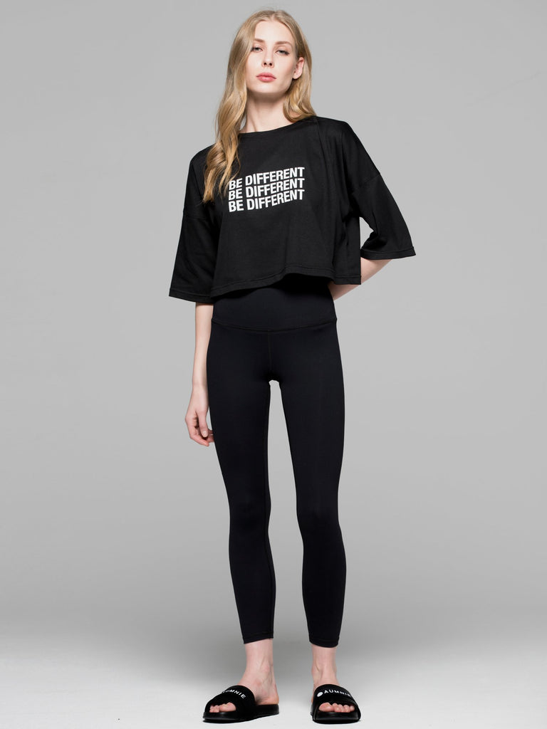 BE DIFFERENT OVERSIZED CROPPED TEE, BLACK