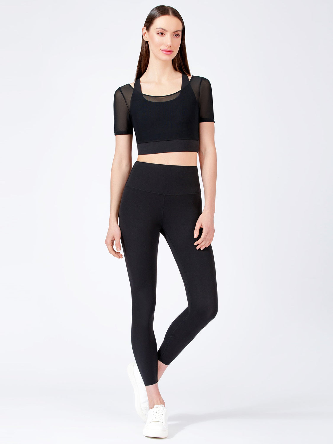 UNITY MESH CROPPED TOP, BLACK/BLACK MESH