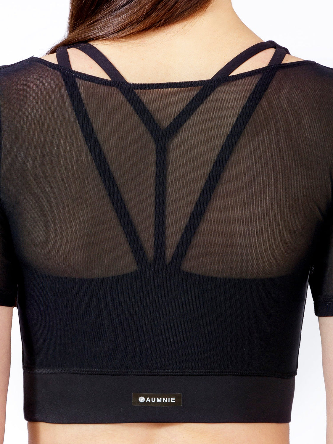 UNITY MESH CROPPED TOP, BLACK/BLACK MESH