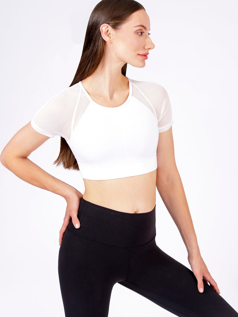 INTENSITY CROPPED TEE, WHITE/WHITE MESH