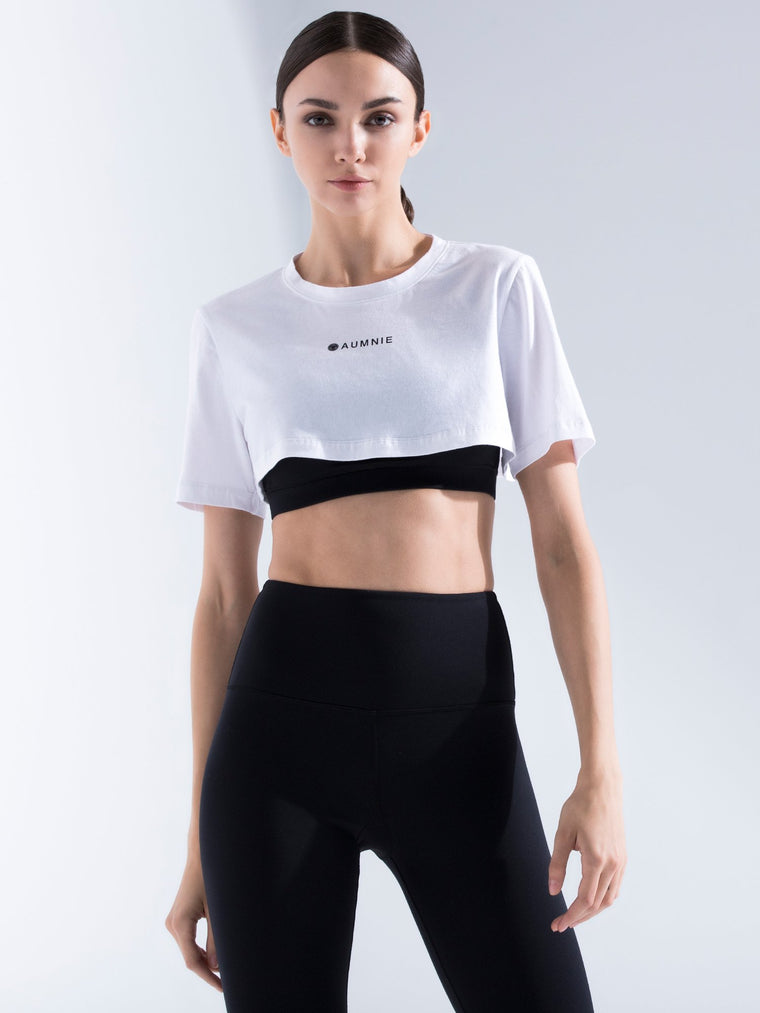 HIGH CROPPED LOGO TEE, WHITE