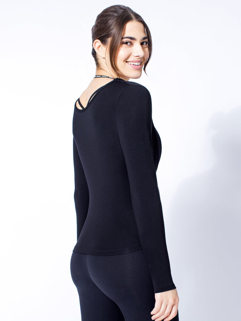 LONG SLEEVE TWIST TEE, BLACK