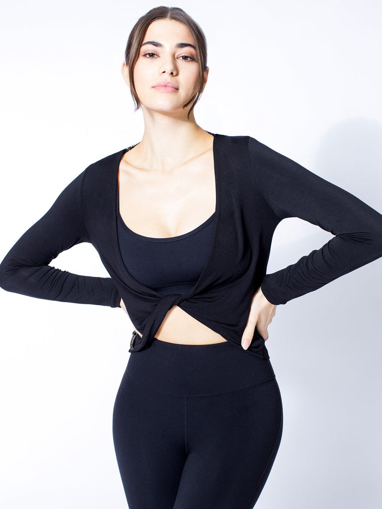 LONG SLEEVE TWIST TEE, BLACK