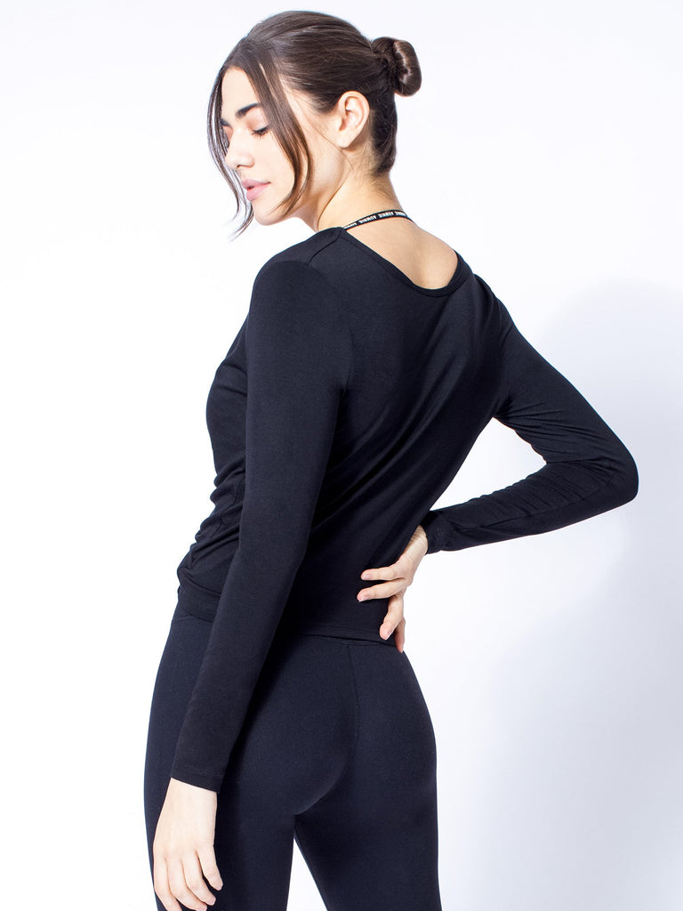 LONG SLEEVE TWIST TEE, BLACK